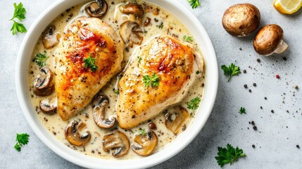 Creamy Chicken with Mushrooms and Herbs Dish