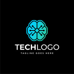 Modern technology research brain logo design template