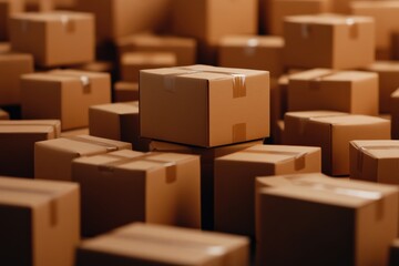 A collection of cardboard boxes stacked and arranged in a warehouse setting.