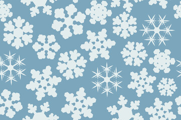 snowflakes seamless background. vector illustration of falling snow. A drawn pattern of many different snowflakes randomly flying. backdrop for greeting, invitation, fabric, wallpaper