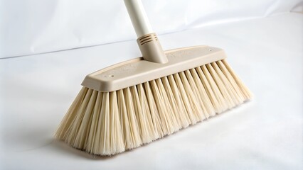 Household broom with plastic bristles on a white background.