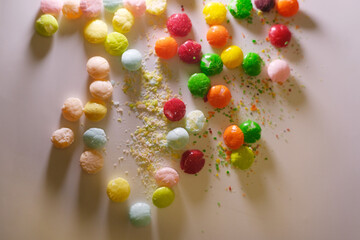 Crushed candy on flat surface as background