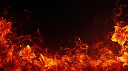 A vibrant blend of flames and flowers on a dark background creating a striking contrast.
