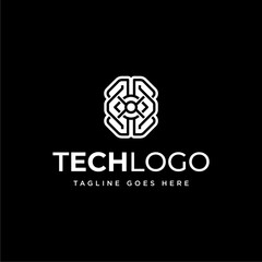 Modern technology research brain logo design template