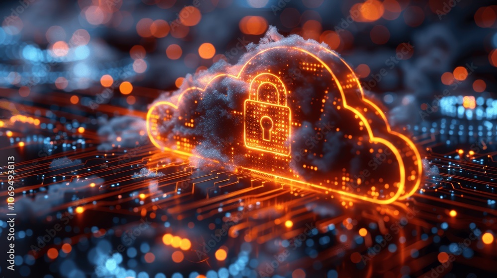 Aufkleber cloud security services illustration with padlock icon representing data protection in cloud computi