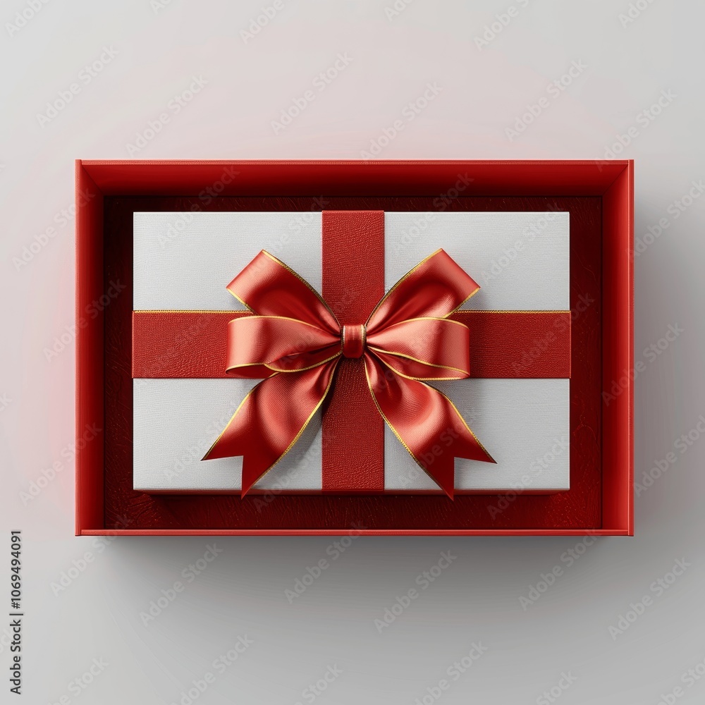 Aufkleber 3d render of red gift box with open lid and bow on top white background front view