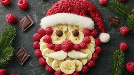 Festive Santa Face Made of Fruits and Chocolate Delights