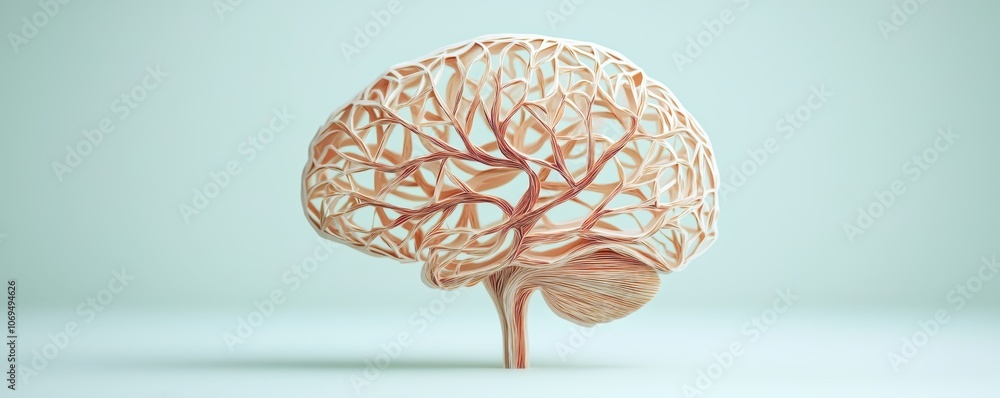 Poster an intricately designed 3d model of a brain detailed neural pathways