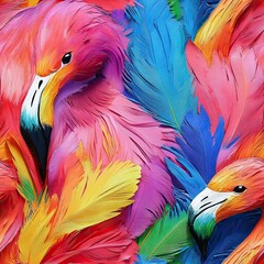 Obraz premium Abstract Colorful Bird Feathers with a Flamingo Beak