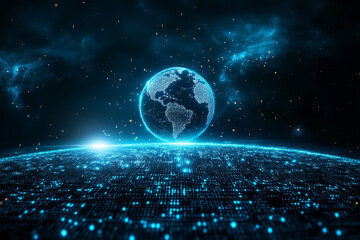 High-Tech Digital Globe Representing Global Connectivity, Cybersecurity, and Data Networks in a Futuristic World