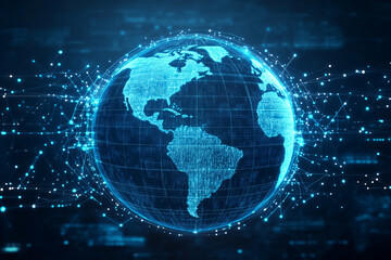 Naklejka premium High-Tech Digital Globe Representing Global Connectivity, Cybersecurity, and Data Networks in a Futuristic World