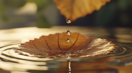 Water Droplets Falling on Leaf