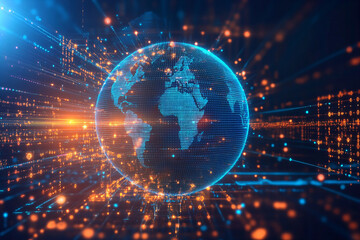 Obraz premium High-Tech Digital Globe Representing Global Connectivity, Cybersecurity, and Data Networks in a Futuristic World