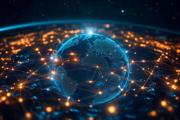 High-Tech Digital Globe Representing Global Connectivity, Cybersecurity, and Data Networks in a Futuristic World