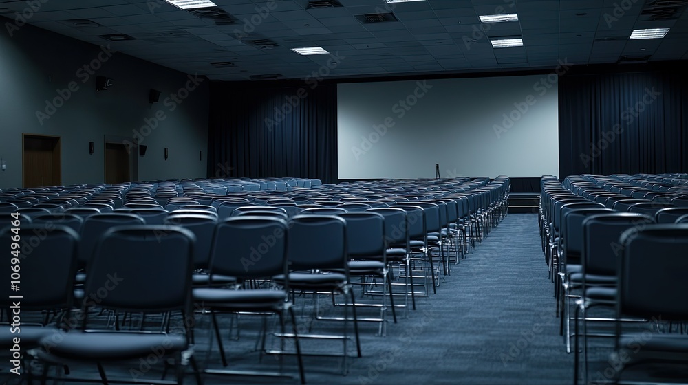 Poster empty auditorium with rows of chairs ready for event