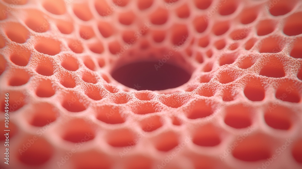 Poster a vibrant close-up of a textured surface, intricate, honeycomb-like patterns in varying shades of pi