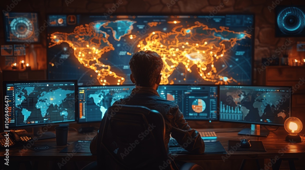 Aufkleber cybersecurity operations and incident response team coordinating cyber attack defense with digital g