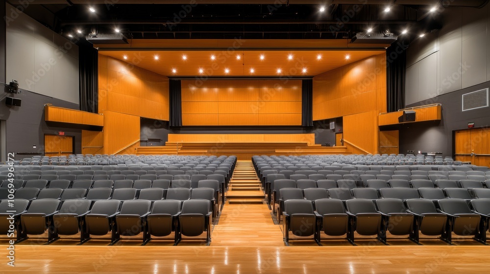 Poster modern auditorium with rows of empty seats