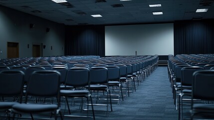 Fototapeta premium Empty Auditorium with Rows of Chairs Ready for Event