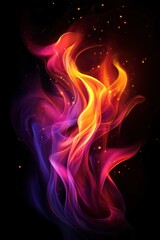 Colorful abstract flames in vibrant hues against dark background.