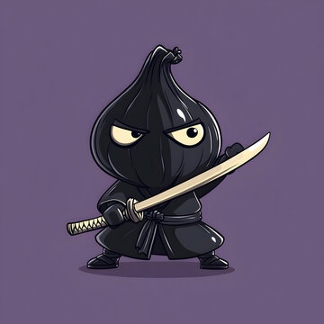 recommend clip art: A cartoon onion dressed as a ninja with a sword in his hand.