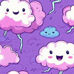 Cartoon Clouds with Smiling Faces and Lightning Bolts
