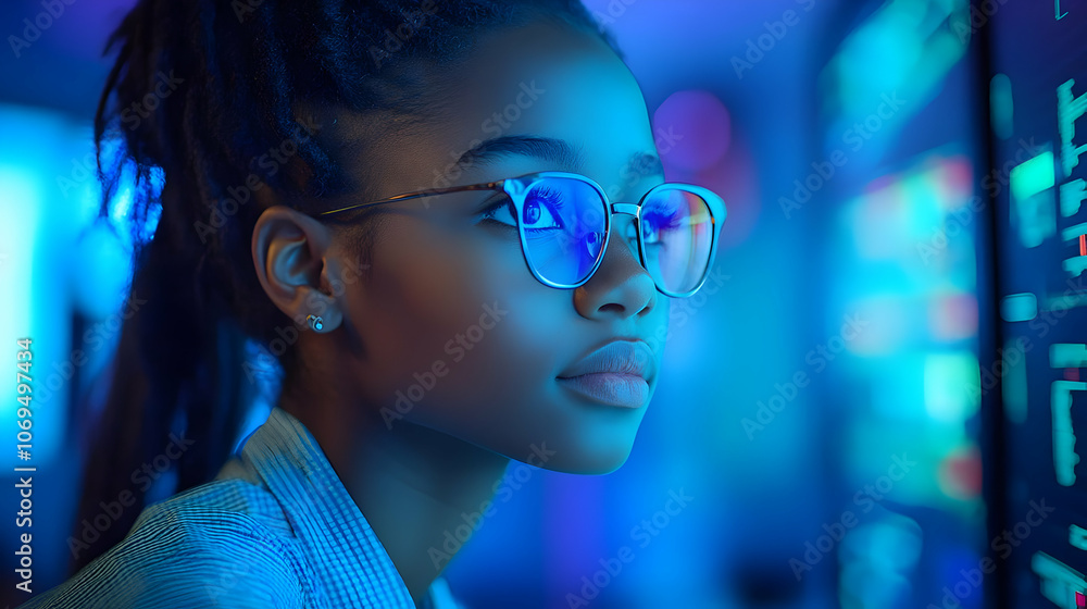 Poster lab scientist examining test tubes in a laboratory - realistic image