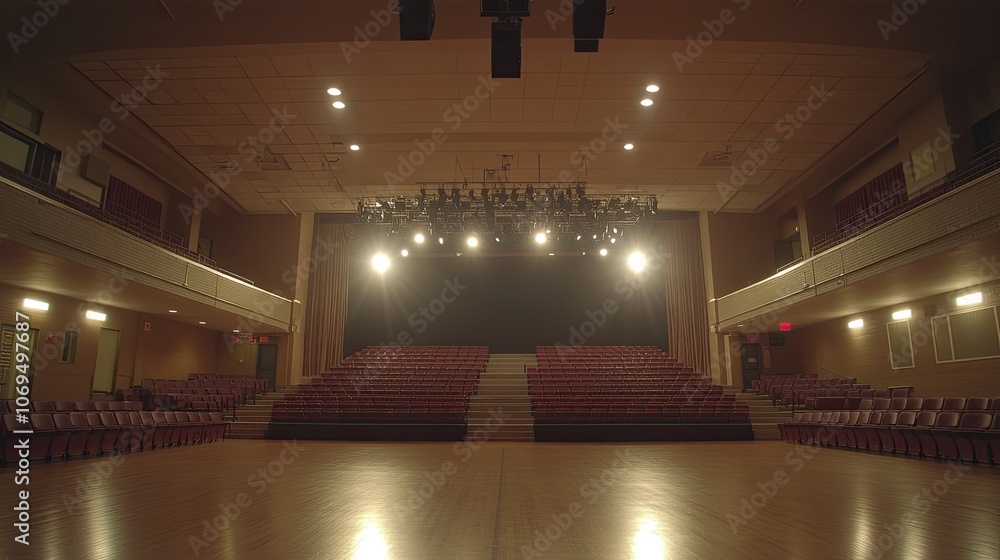 Poster empty stage with spotlights in theater setting