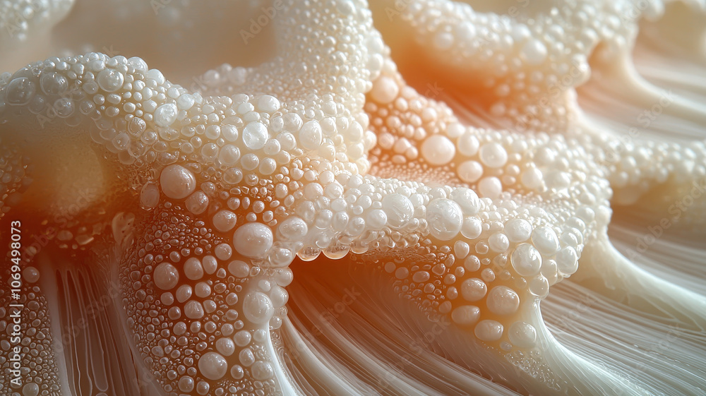 Poster intricate close up of soft textures with delicate bubbles and hues