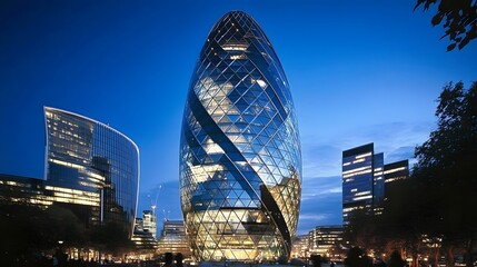 The modern and futuristic architecture of the Gherkin in London