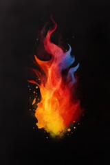 Colorful flame design with vibrant red, orange, blue on a black background.