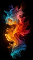 Fototapeta premium Colorful fluid abstract art with soft swirls and vibrant hues on a black background.