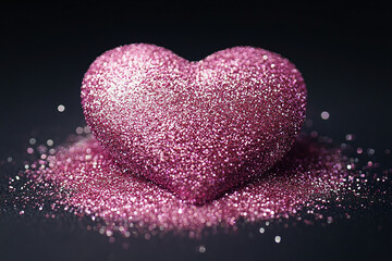 Fototapeta premium Glittery pink sparkles concentrated in the shape of a heart.