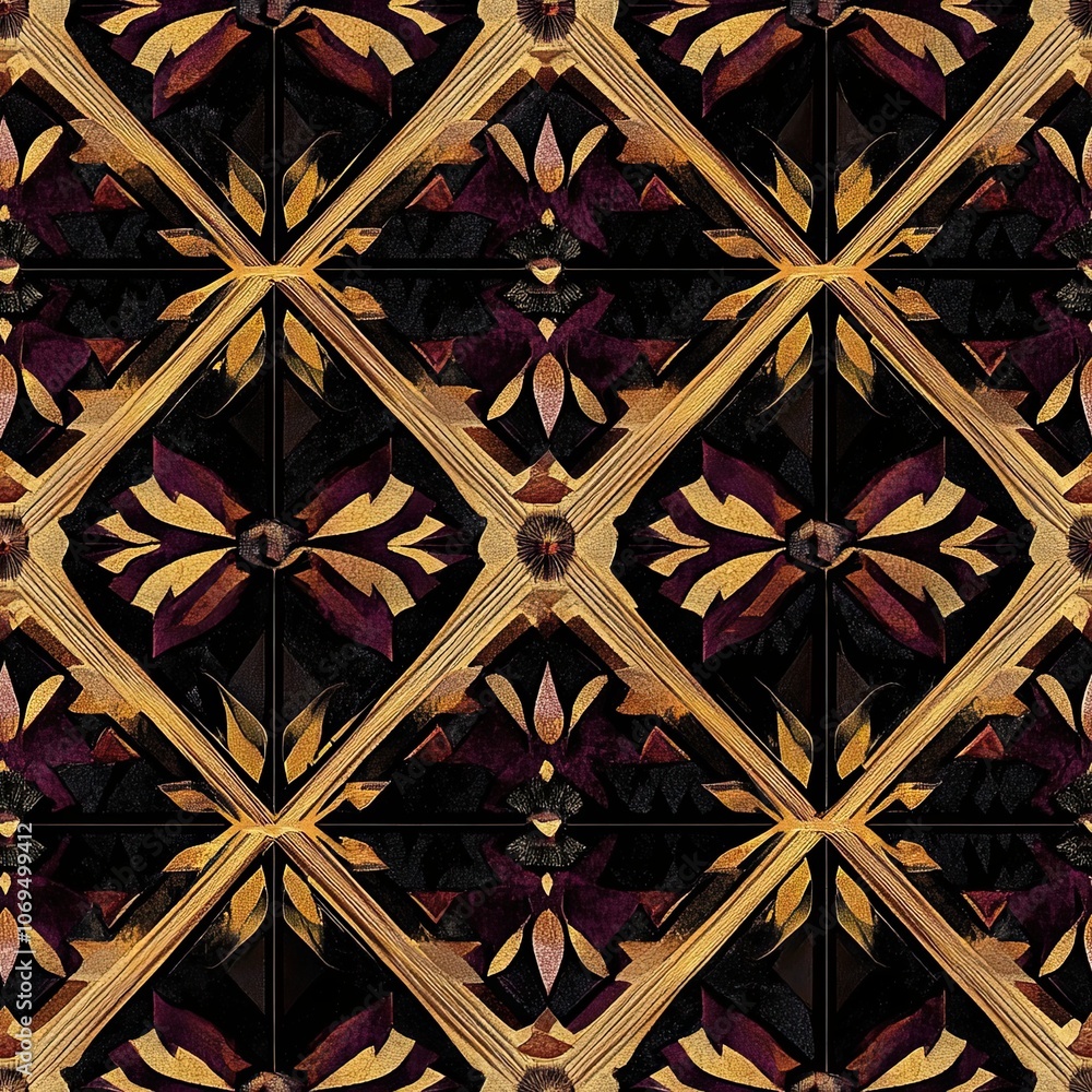 Poster abstract geometric pattern with intersecting shapes and dark hues