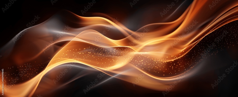 Poster elegant golden waves on black abstract background with flowing lines and blurred edges