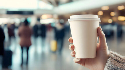 Woman Holding Blank Paper and Coffee Cup in Caf&eacute;