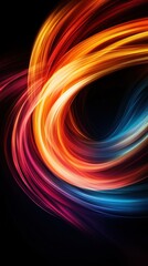 Colorful wave abstract background on black, dynamic and vibrant design.