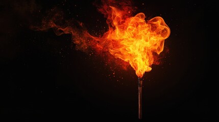 Dramatic flame torch illuminating dark background, symbolizing passion and energy.