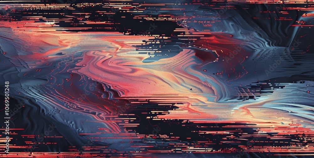 Poster Vibrant Abstract Glitchy Static Pattern with Bold Colors and Surreal Depth Nostalgic VHS and Pixelated Video Game Look