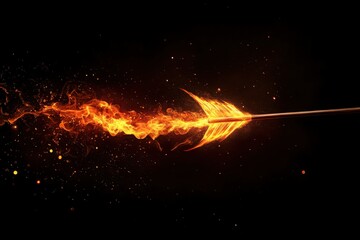 Fiery arrow with flames on a black background depicting power and intensity.