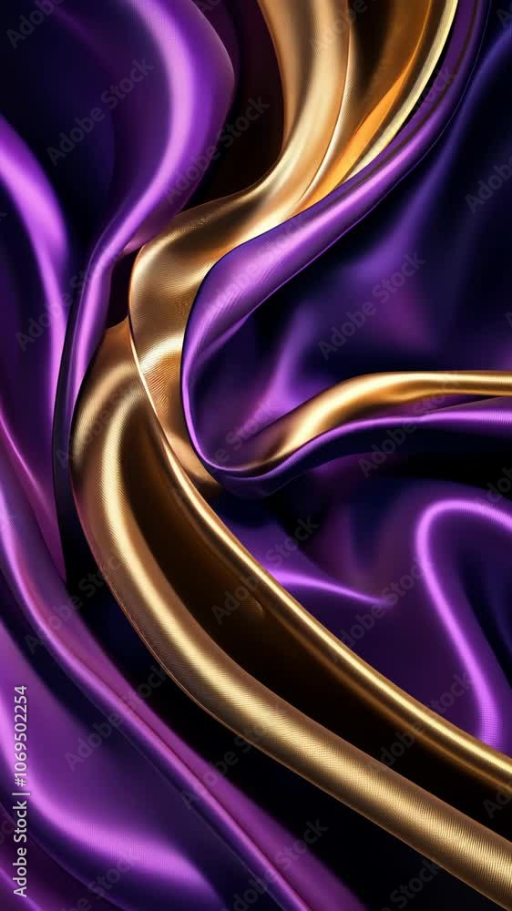Poster flowing golden and purple fabrics creating an elegant and luxurious visual display