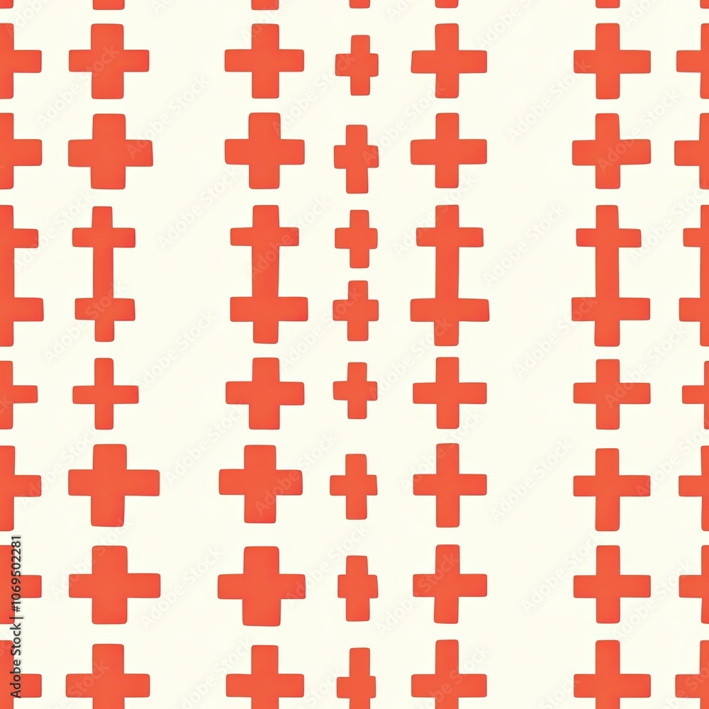 Poster abstract pattern of vertical red plus signs on a white background