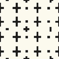 Fototapeta premium Seamless Pattern of Black Crosses and Squares on White Background
