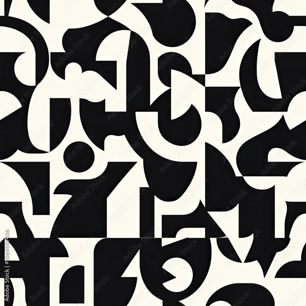 Aufkleber abstract black and white geometric pattern with overlapping shapes