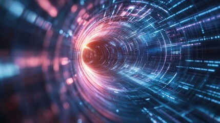 Obraz premium A futuristic tunnel of light representing digital data flow and technology.