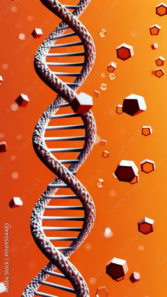 Poster dna strand rotating with floating particles