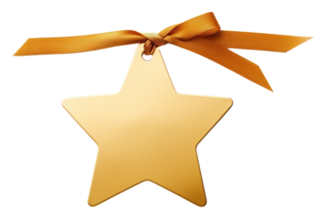 PNG Price tag paper label star shape with ribbon gold symbol white background.