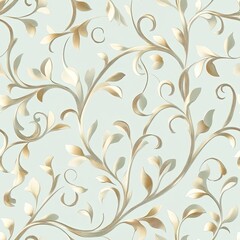 Intricate Gold Leaf Pattern on Light Blue Background