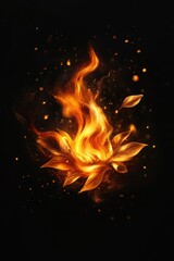 Fototapeta premium Vibrant flames resembling a lotus flower on a black background.