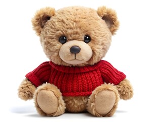 cute plush bear cub in winter clothes isolated on white background